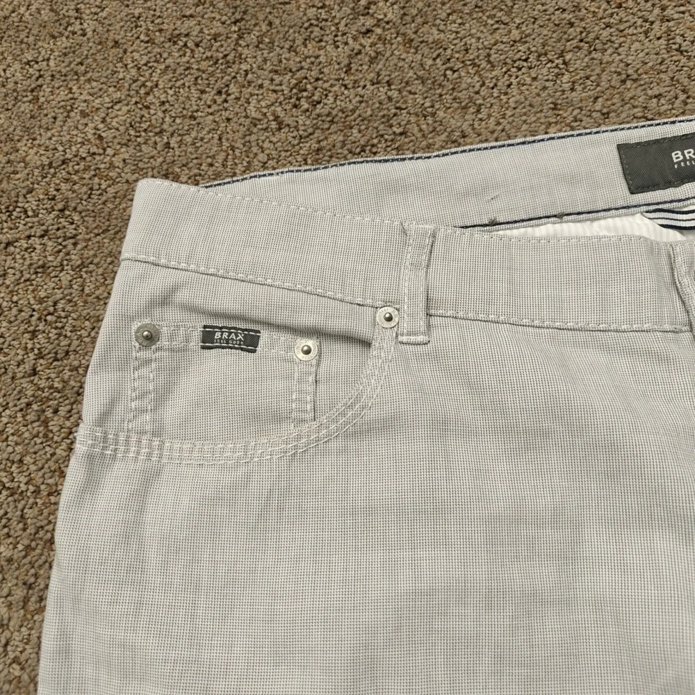 Brax Cooper Regular Fit Pants Mens 38/32‎ Light Grey Cotton Stretch Micro Check
